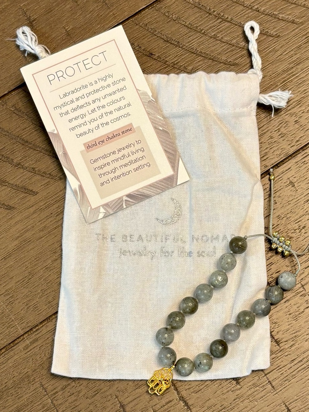 Gold Hamsa Labradorite Beaded Bracelet in Green